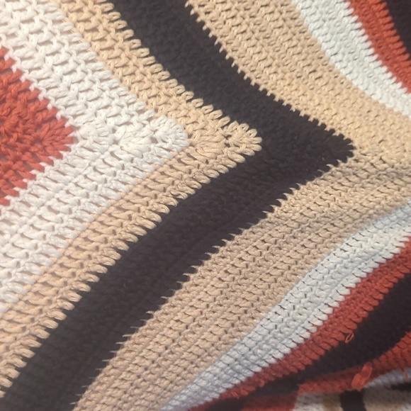 Crochet Long Poncho Multi Color Striped brown/cream/rust Hippie Festival OS - Picture 6 of 12